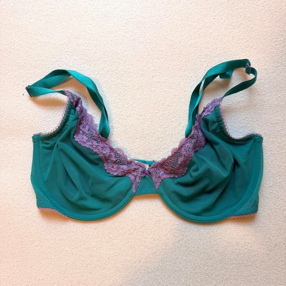 Victoria's Secret Other - Victoria's Secret Tease Unlined Demi Bra 34DDD Teal Lavender Lace Mesh